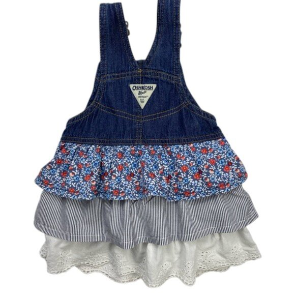OshKosh B'gosh Floral Tiered Denim Jumper Dress size 18 Months - Picture 3 of 10